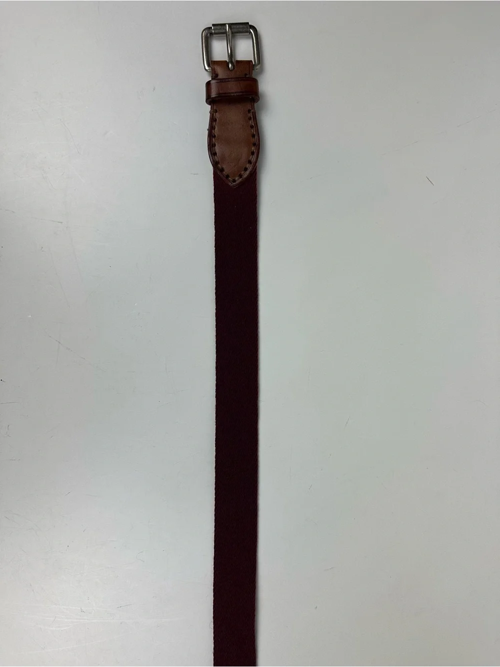Polo by Ralph Lauren Burgundy Webbed Belt with Brown Leather Accents